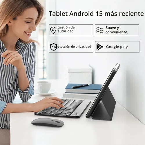 Vista 2 de Tablet Android 15 de 10 pulgadas, tabletas 2 en 1 con teclado/ratón/estuche/lápiz capacitivo, 8 GB de RAM+32 GB ROM/1 TB Expandir Tableta