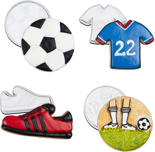 Vista 20 de Mostop Cortador de galletas deportivo con sellos, juego de 3 piezas de cortador de galletas de fútbol, fútbol, casco, juego de fútbol, herramientas