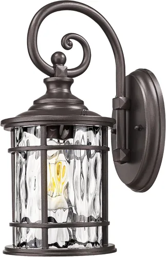 Vista 8 de Emliviar XE229BS BK-WG - Iluminación de pared para exteriores, 1 luz, luz de aluminio de 11.4 pulgadas con vidrio ondulado de agua, XE229BS BK-WG