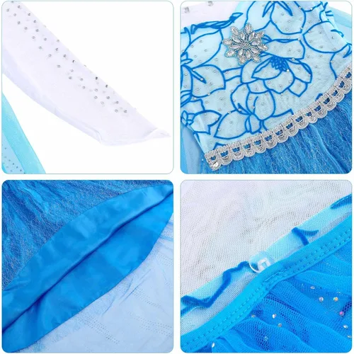 Vista 5 de Vestido de Elsa para niña, disfraz de Frozen, traje de cosplay, vestido de princesa, vestido de fiesta azul para Halloween, cumpleaños, color azul