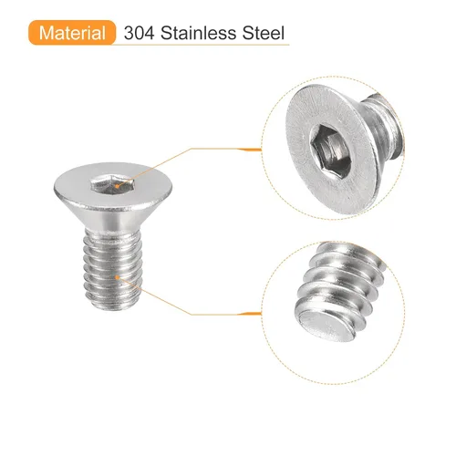 Vista 4 de uxcell tornillos de cabeza avellanada plana #10-32x3/8, 50 piezas de tornillos de cabeza plana de acero inoxidable 304 con llave hexagonal, rosca