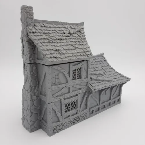 Vista 3 de Small House - HERO Creations - 1:28 - RPG - Dungeons and Dragons - DND - Pathfinder - El Señor de los Anillos - Figura miniatura (gris/sin pintar)