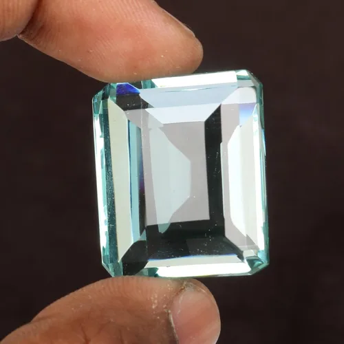Vista 2 de REAL-GEMS Aguamarina azul cielo 103.5 Ct. hermosa piedra preciosa suelta de corte esmeralda para la fabricación de joyas, Gema, Aguamarina creada