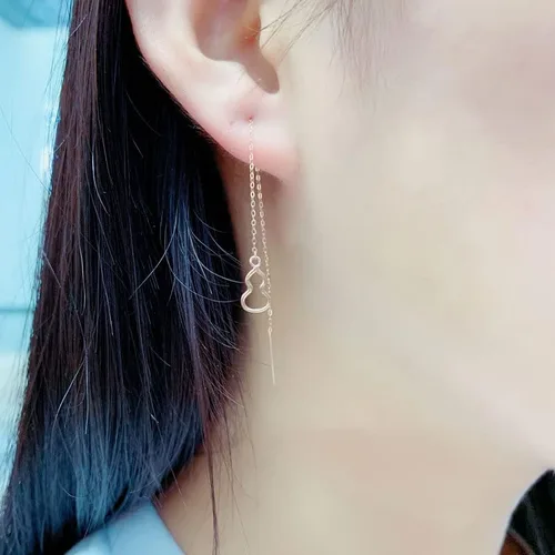 Vista 5 de SAGEKING 2024 New 585 Purple Gold Plated 14K Rose Gold Gourd Earrings For Women Long Ear Line Classic Fashion Concise Party Jewelry Gifts Fashion