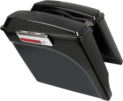 Vista 2 de TCT-MOTORPARTS Alforjas alargadas de 5 pulgadas con tapas de altavoces de 5x7" y sistema de guardabarros trasero LED para Harley Touring Street Road