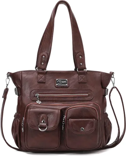 Vista 18 de KL928 Bolsos grandes para mujer, bolso de hombro, bolso de mano, elegantes bolsos Hobo de cuero vegano para señoras, A-Negro-4 01-gris carbón