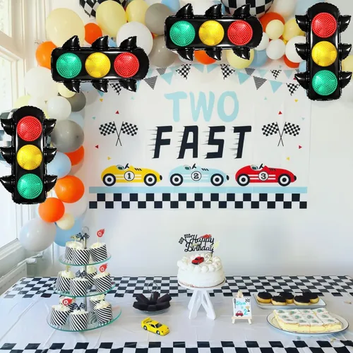 Vista 6 de 4 globos de semáforo de 23.3 x 31.7 pulgadas, suministros de decoración de fiesta de cumpleaños de coches de carreras