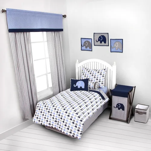 Vista 3 de Bacati - Almohada decorativa con diseño de elefantes azul/gris