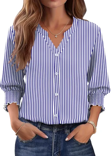Vista 18 de LOMON Camisas con botones para mujer, manga 3/4, blusas casuales de negocios, blusas de verano 2026