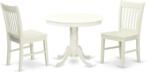 Vista 13 de East West Furniture ANNO3-MAH-C Juego de mesa y sillas de cocina de 3 piezas contiene una mesa de comedor redonda con pedestal y 2 sillas de comedor