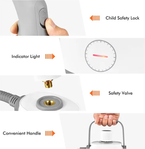 Vista 6 de GOFLAME Limpiador a vapor de mano, limpiador presurizado portátil de 1000 W con 10 accesorios para uso multiusos, potente vaporizador para el hogar