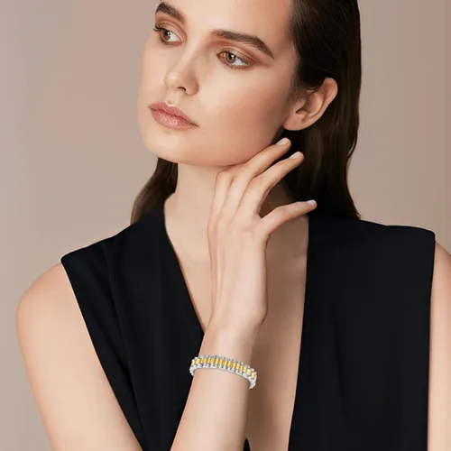 Vista 5 de YBMYCM Correa de reloj gruesa para mujer, chapada en oro, impermeable, acero inoxidable, pulsera de eslabones