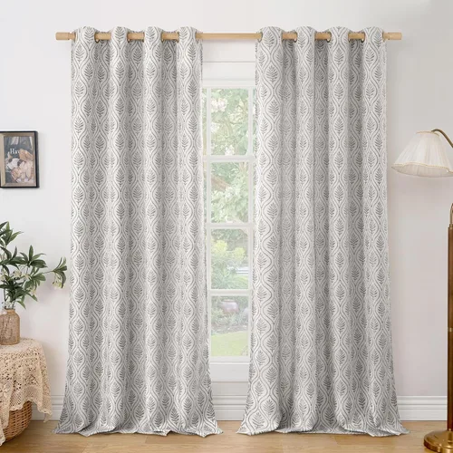 Vista 21 de BGment - Cortinas francesas de campo amarillas mostaza de 63 pulgadas de largo para dormitorio, patrón botánico de jacquard de hojas, estilo rústico