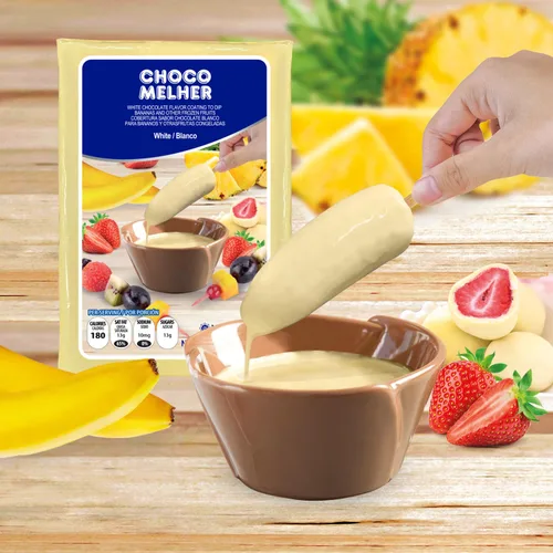 Vista 4 de CHOCOMELHER Blanco - Paquete de 2 unidades de chocolate blanco con leche para chocobananos - Recubrimiento de chocolate - Lo mejor para cubrir
