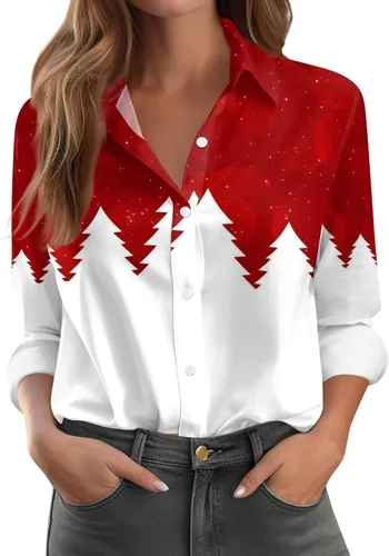 Vista 23 de Camisetas de San Valentín para mujer, camisas con botones, blusas de corazón, elegantes, informales, cuello de solapa, manga larga, suave, cómoda