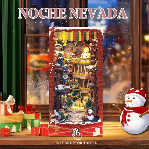 Vista 2 de Kit de rincón de libro de Navidad 3D rompecabezas de madera para Noche de nieve de Navidad