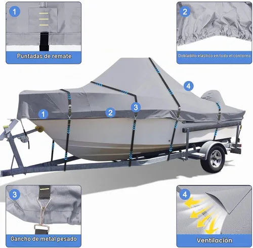 Vista 5 de 900D - Funda para botes con consola central, con correas de hebillas metálicas completas a prueba de viento, resistente para botes con consola Gris