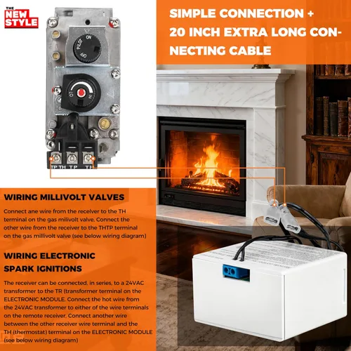 Vista 7 de Kit de control remoto para chimenea de gas, control remoto de encendido/apagado, para sistema de válvula de milivoltio, reemplazo para skytech