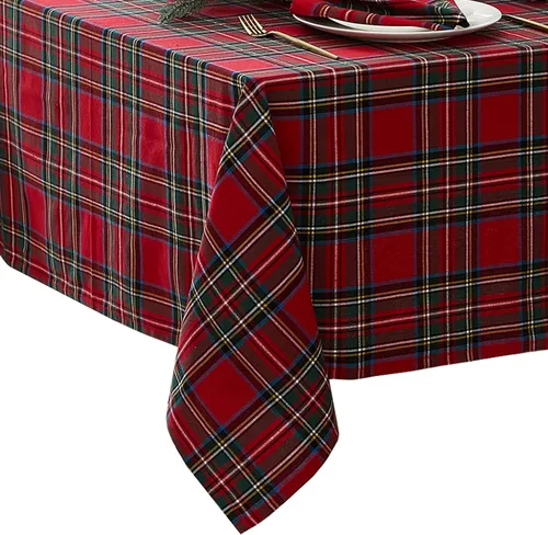 Vista 10 de Elrene Home Fashions - Mantel redondo de Navidad con tartán de Stowe, estampado navideño de Navidad/Invierno de algodón, 177,8 cm x 177,8 cm, verde