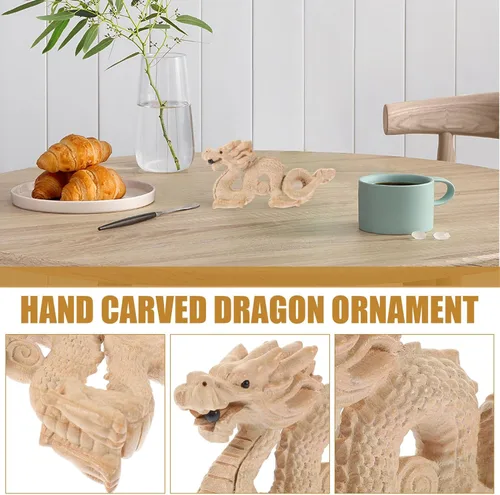 Vista 6 de ABOOFAN Estatua de madera china Feng Shui tallada de madera natural estatua de dragón escultura estatua de dragón buena suerte 2024 año año nuevo