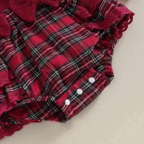 Vista 6 de Mubineo Conjunto de mameluco de Navidad para bebé niña con volantes para otoño e invierno