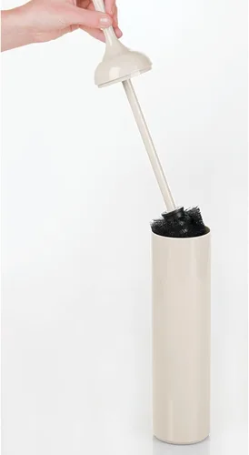 Vista 5 de mDesign Escobilla de inodoro independiente de plástico compacto y extra delgado para almacenamiento y organización del baño, cepillo resistente