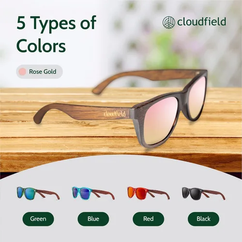 Vista 6 de Cloudfield Wood Frame Sunglasses for Men and Women with 9-Layer Polarized Lenses and Double Layer of UV Blocking Coating