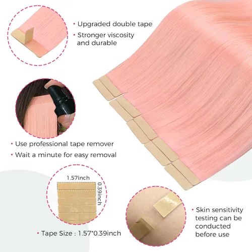 Vista 49 de Extensiones de cabello Lashey de 14 pulgadas; extensiones de cabello humano real lacio color negro azabache con trama adhesiva para mujeres, 20