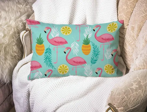 Vista 3 de Solekla Funda de almohada lumbar de flamenco rosa de 12 x 20 pulgadas, decorativa, para dormitorio, sala de estar, piñas y hojas exóticas, funda