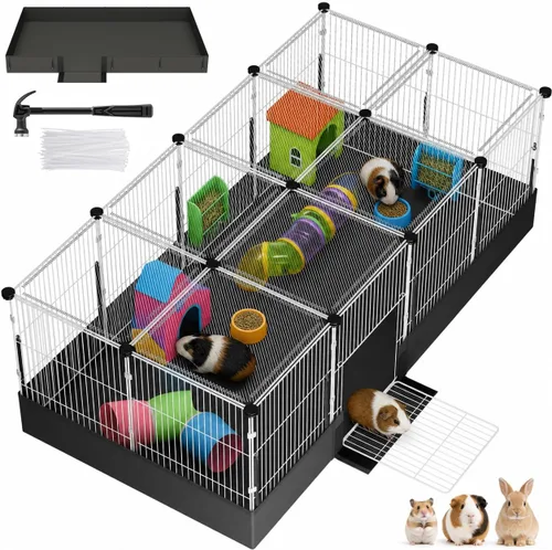 Vista 9 de Jaulas de conejillo de indias con forro impermeable, jaula cerrada para conejo de 48 x 24 x 16 pulgadas, ampliable para animales pequeños BL 20