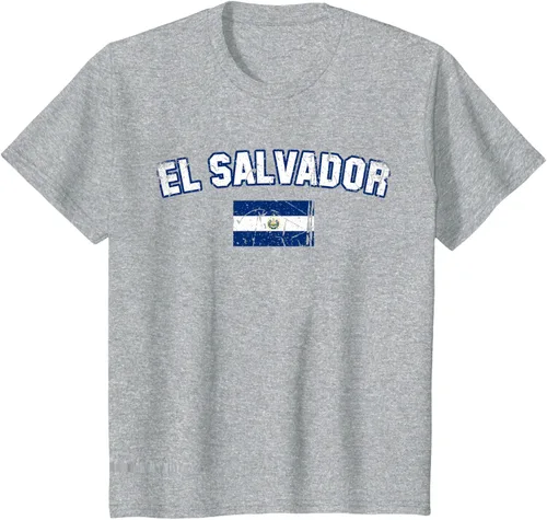 Vista 45 de EL SALVADOR Bandera Vintage Hombres Mujeres Niños Camiseta EL SALVADOR