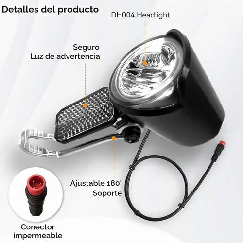 Vista 5 de Faro eléctrico para bicicleta, compatible con 12 V-60 V, conector impermeable de 2 pines, luz delantera de bicicleta eléctrica, luz frontal LED