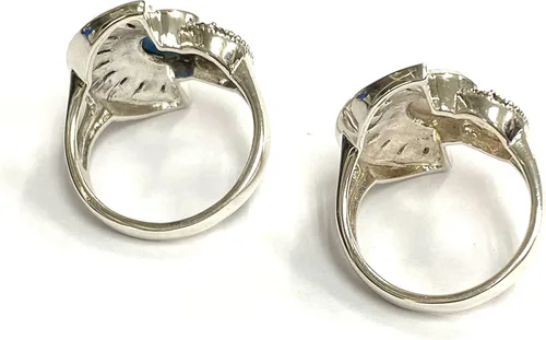 Vista 8 de Art Deco Style Egyptian Wallace Simpson Ring with Gilson Opal and Marcasite Stone 925 Sterling Silver