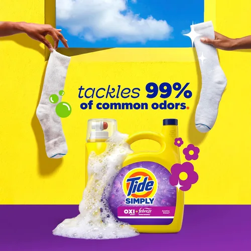 Vista 2 de Tide Simply All-In-One, detergente líquido para ropa sucia con aroma a flor de saúco, 89 cargas, 117 onzas líquidas