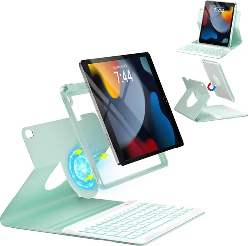Vista 12 de OYEEICE Funda de teclado para iPad 6ª/5ª generación de 9.7 pulgadas, teclado inalámbrico desmontable retroiluminado de 7 colores, cubierta magnética