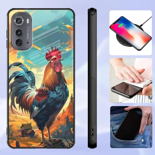 Vista 5 de Funda para Motorola Moto Edge 2022, cubierta trasera de vidrio templado con protector de pantalla, funda protectora a prueba de golpes para Motorola