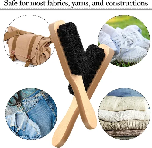 Vista 7 de 3 piezas de cepillo de manchas de lavandería cepillo de cerdas suaves muebles de terciopelo con mango de madera herramienta de manchas para limpieza