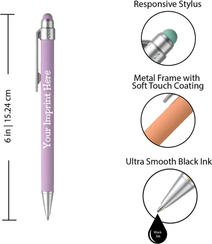 Vista 2 de ExpressDesigns™ - Bolígrafos personalizados pastel con lápiz capacitivo - Diseño suave al tacto - Bolígrafos con nombre impresos personalizados