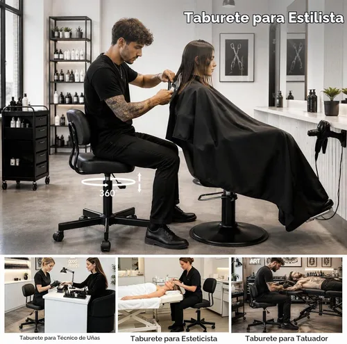 Vista 5 de Silla de oficina pequeña, silla de escritorio alta sin brazos, taburete con Negro