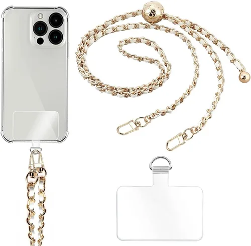 Vista 14 de Cadena cruzada para teléfono Cordón para teléfono celular, Correa universal de cuero + metal para el hombro con parches de sujeción para teléfono (A)