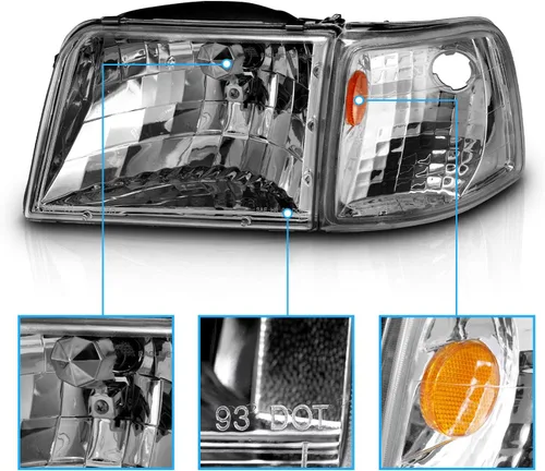 Vista 3 de AmeriLite Faros Halógenos de Repuesto y Conjunto de Esquina Para Camioneta Ford Ranger 93-97 - Lado del Pasajero y del Conductor, Conjunto de Luces
