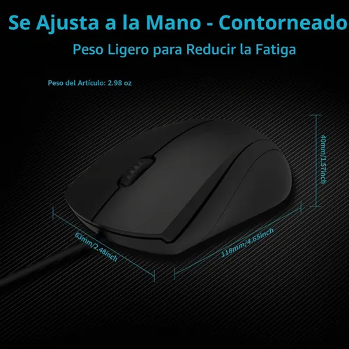 Vista 7 de Rapoo Ratón Silencioso con Cable, 1000 DPI, Cable de 1.5m, Botón Óptico Silencioso para Computadora, Uso para Mano Izquierda y Derecha, para Laptop