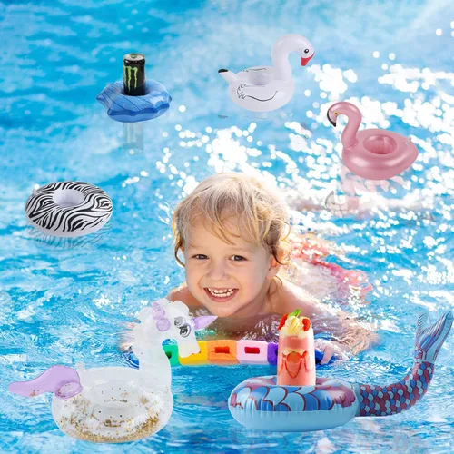 Vista 5 de Kleeblatt Flotadores de bebidas para piscina, soportes inflables para bebidas de rosquilla, soportes flotantes para bebidas para fiesta en la piscina