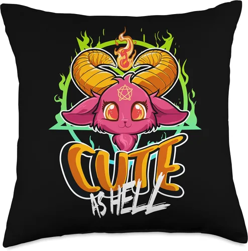 Vista 5 de Cute Goth Satanism Occult Baphomet Gift Cute As Hell Halloween Kawaii Baphomet - Divertida almohada de cabra de Satán, 16 x 16 pulgadas, multicolor