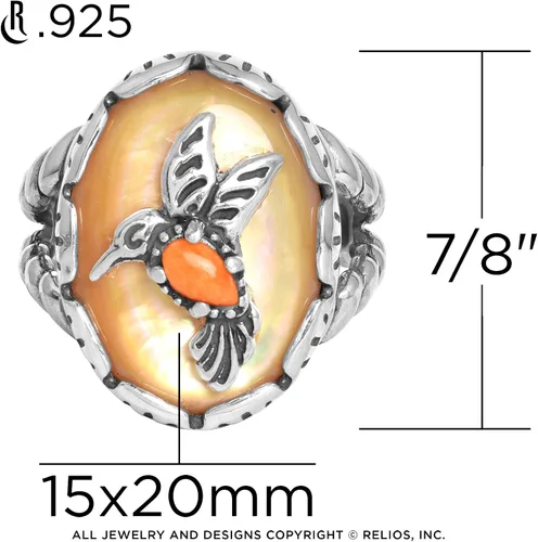 Vista 2 de Anillo de plata de ley del oeste americano para mujer diseño de colibrí con madreperla y lapislázuli tallas 5 a 10