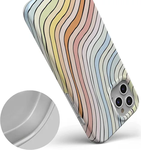Vista 2 de Funda Casely para iPhone 11 Pro Max Ride The Wave Líneas Arcoíris en Colores Pastel Diseño Clásico Ultradelgado