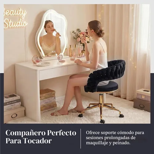 Vista 3 de NIOIIKIT Silla tejida para oficina en casa, silla giratoria de terciopelo Negro