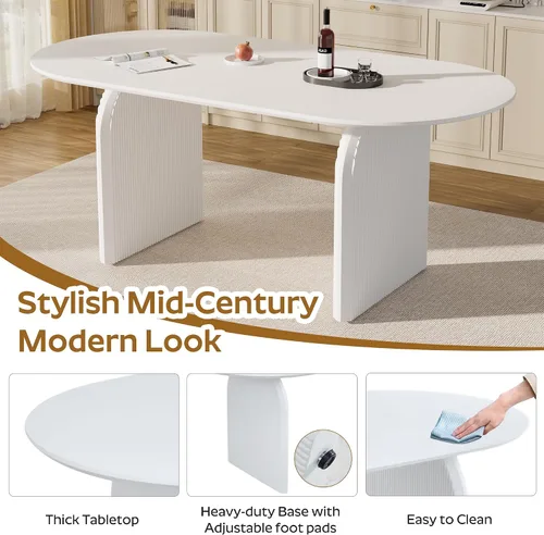 Vista 5 de Juego de mesa de comedor ovalada moderna de 70 pulgadas con 6 sillas de tela Boucle, mesa de MDF y base resistente a rayas, muebles de cocina