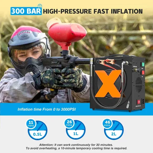 Vista 5 de Compresor de aire PCP 4500Psi/30Mpa Compresor de aire de alta presión sin aceite y sin ruido con separador de agua/aceite, apagado automático