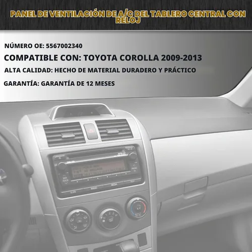 Vista 2 de Dasbecan Panel de ventilación de aire para salpicadero central con reloj Compatible con Toyota Corolla 2009-2013, Marco de cubierta de bisel